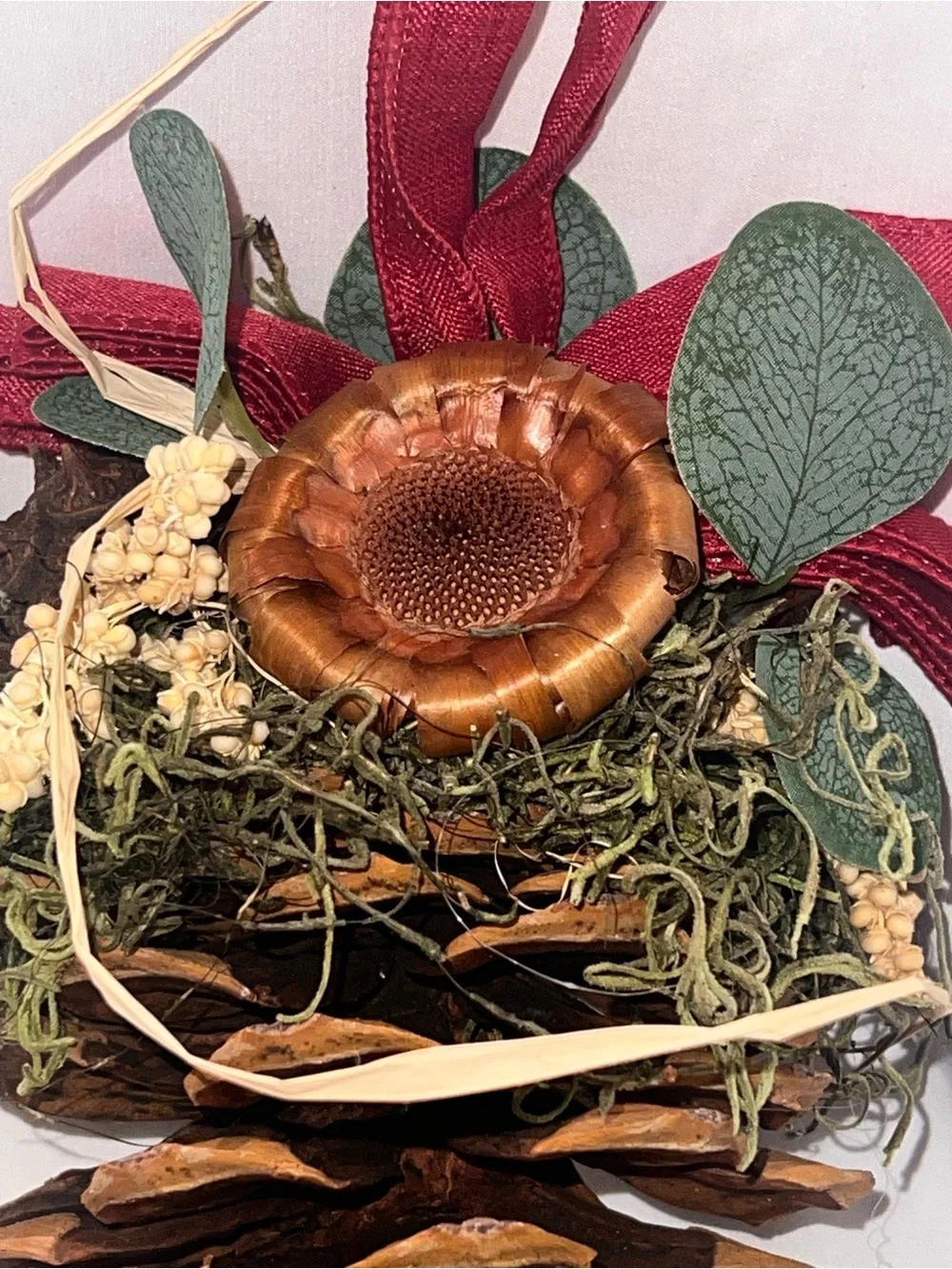 Natural Brown Pinecone Holiday Garland Ornament with Red Accent - Home Holiday